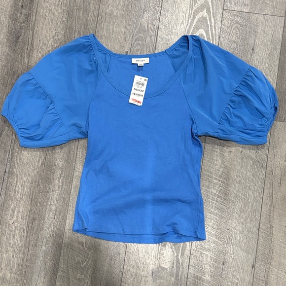 Chic Blue Puff Sleeve Blouse - Picture 1 of 3